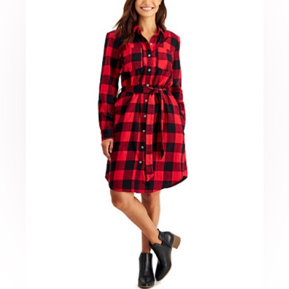 GAP Plaid Red and Black Long Sleeve Dress